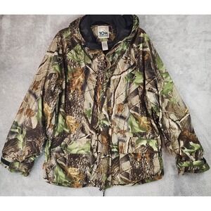 10x Jacket Mens Large Realtree Hardwoods Camo Hunting Hooded Mesh Lined
